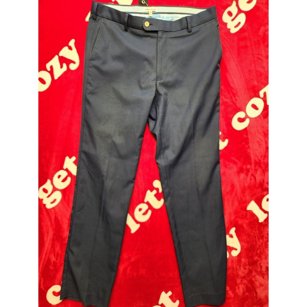 Peter Millar Mens Dress Pants 34x32 Navy Blue Flat Front Golf Performance